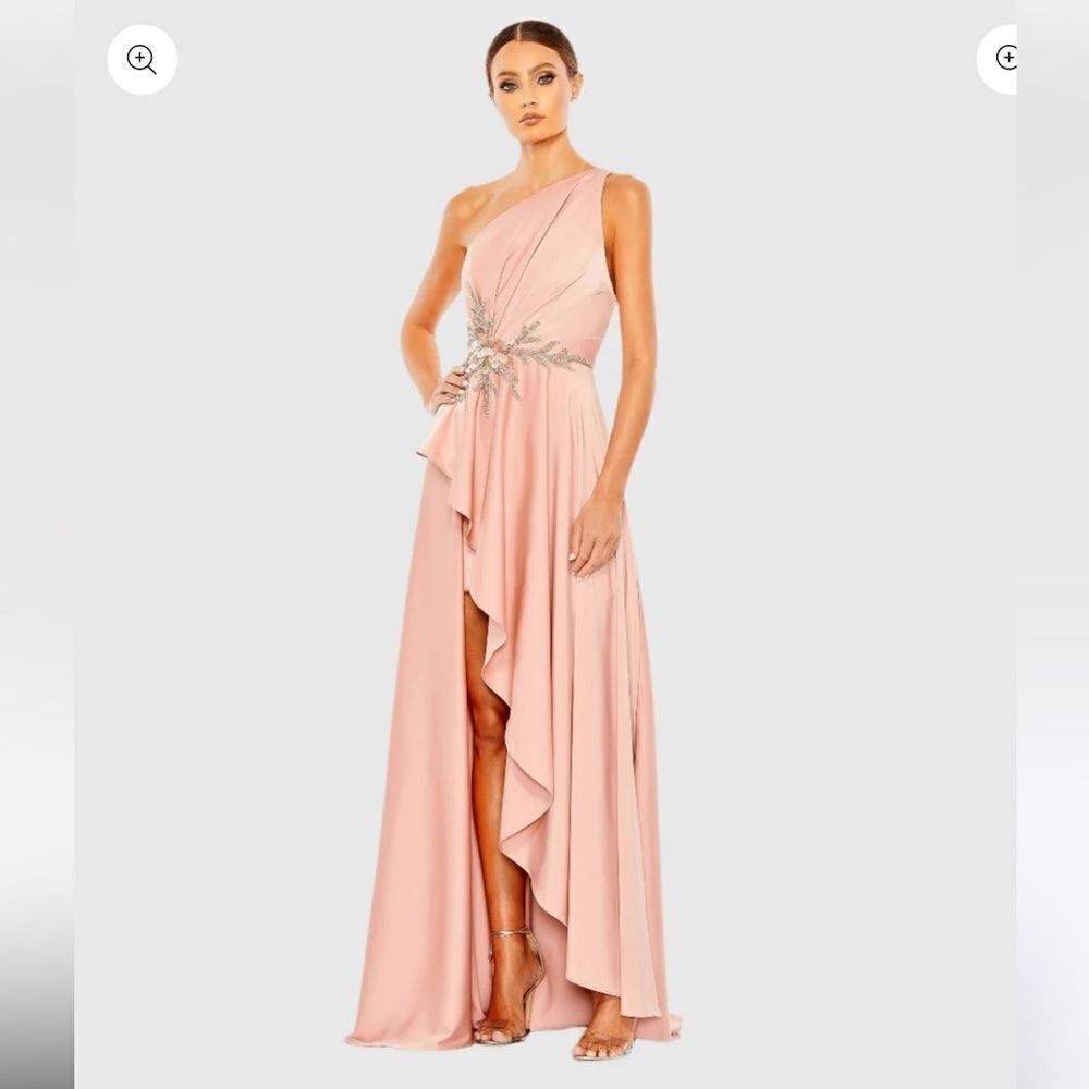 NWT Mac Duggal Pink Embellished One Shoulder Asymmetrical Gown rose dress 12